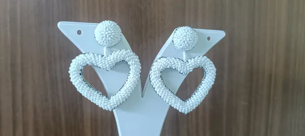 White_Beaded_Heart_Shape_Drop_Earrings_For_Women
