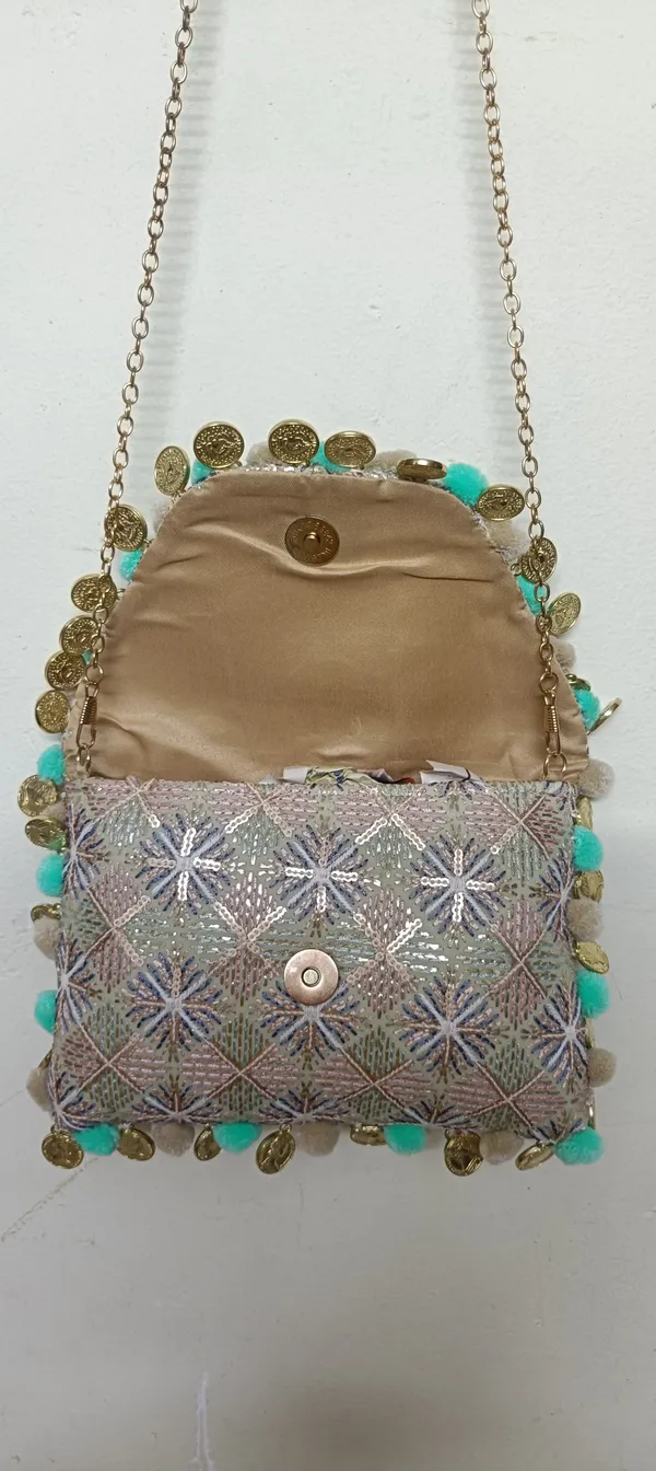 Cotton_Sequin_Embroidered_Coin_Pom_Pom_Trim_Sling_Bag_For_Women
