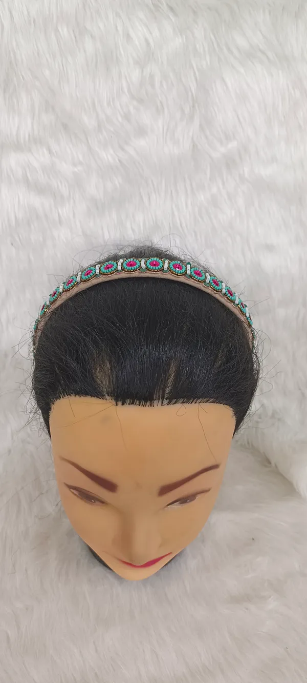 Turquoise_Pink_Satin_Beaded_Embellished_Hairband_For_Women