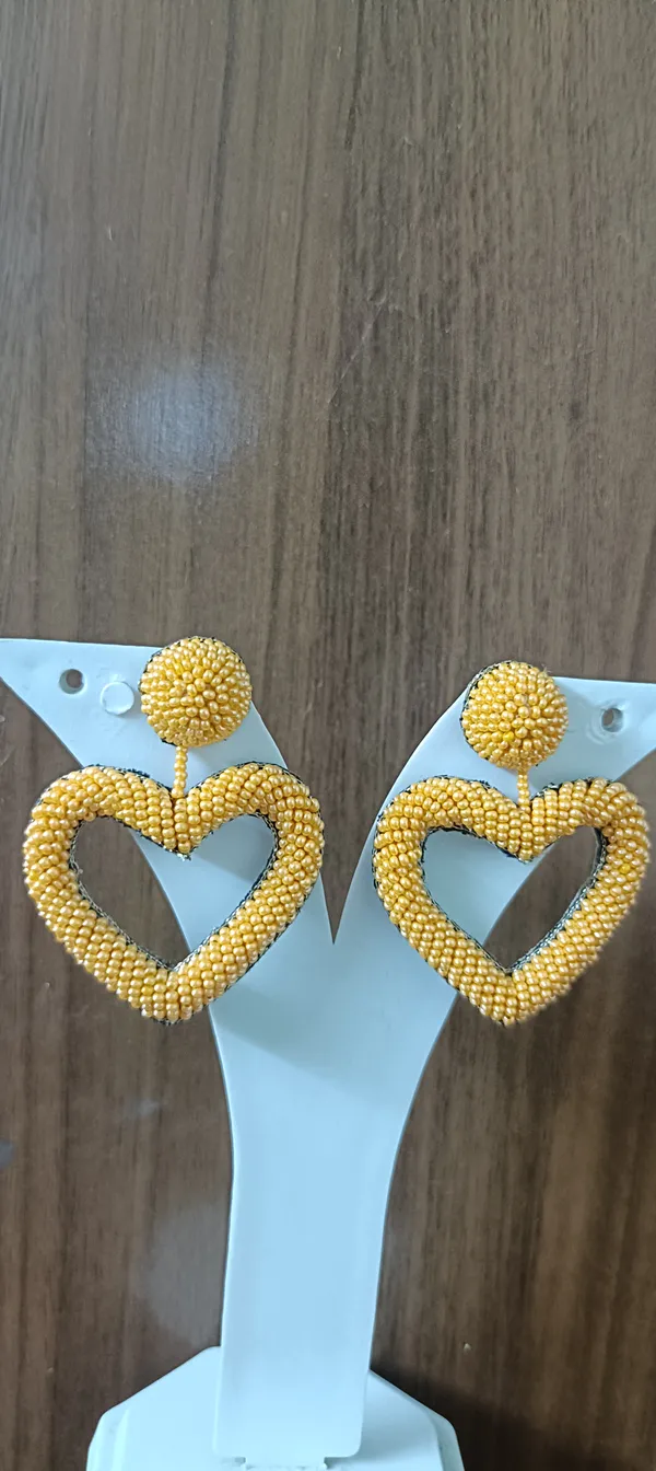 Orange_Beaded_Heart_Shape_Dangle_Earrings_For_Women