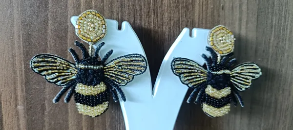 Gold_Beaded_Bee_Shaped_Stud_Earrings_For_Women