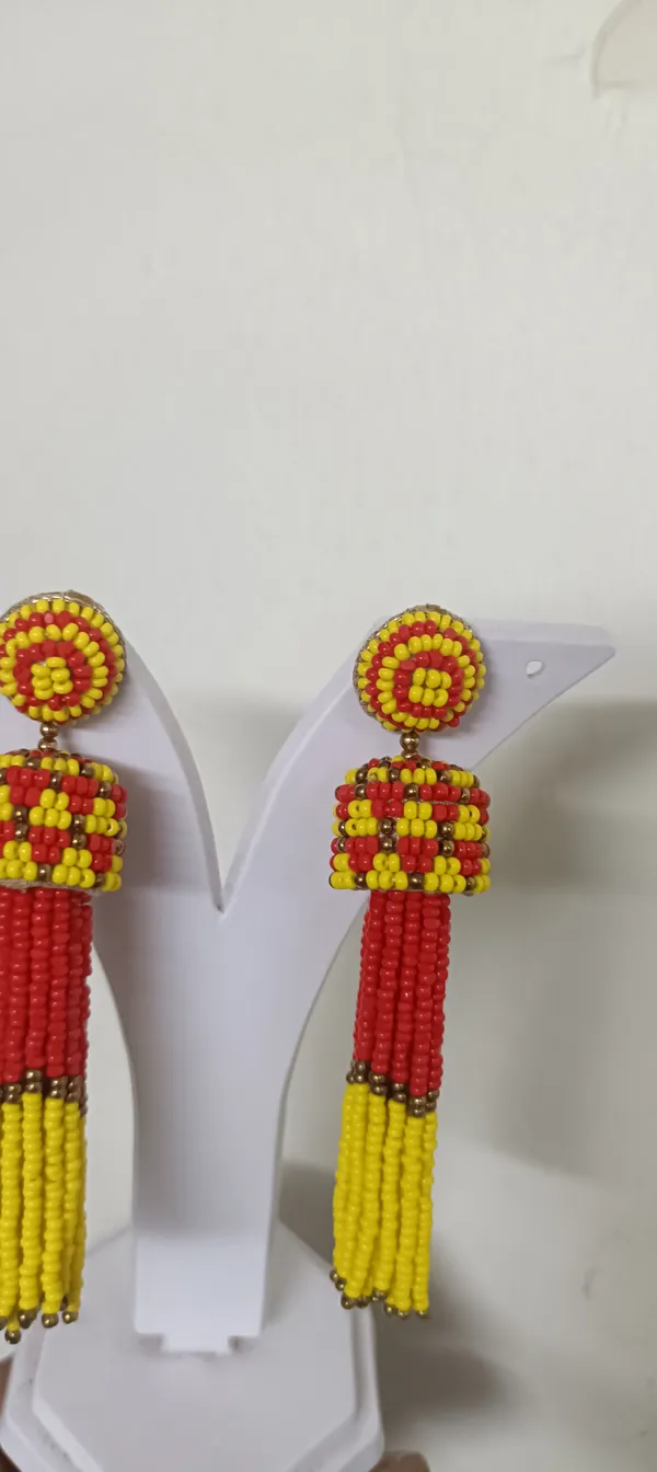 Red_Yellow_Beaded_Tassel_Drop_Earrings_For_Women
