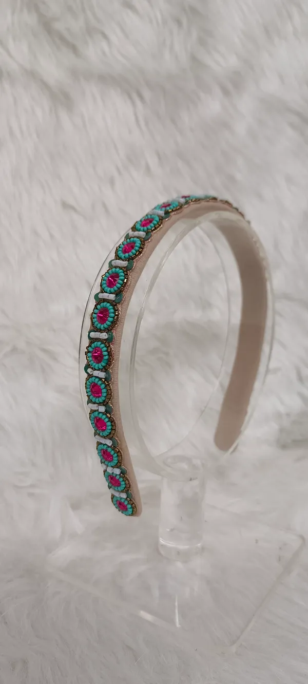 Turquoise_Pink_Satin_Beaded_Embellished_Hairband_For_Women