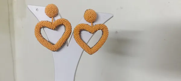 Orange_Beaded_Heart_Shape_Dangle_Earrings_For_Women