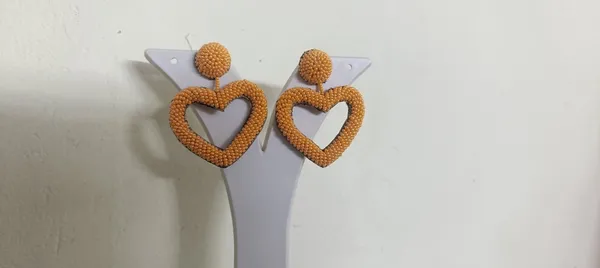 Orange_Beaded_Heart_Shape_Dangle_Earrings_For_Women