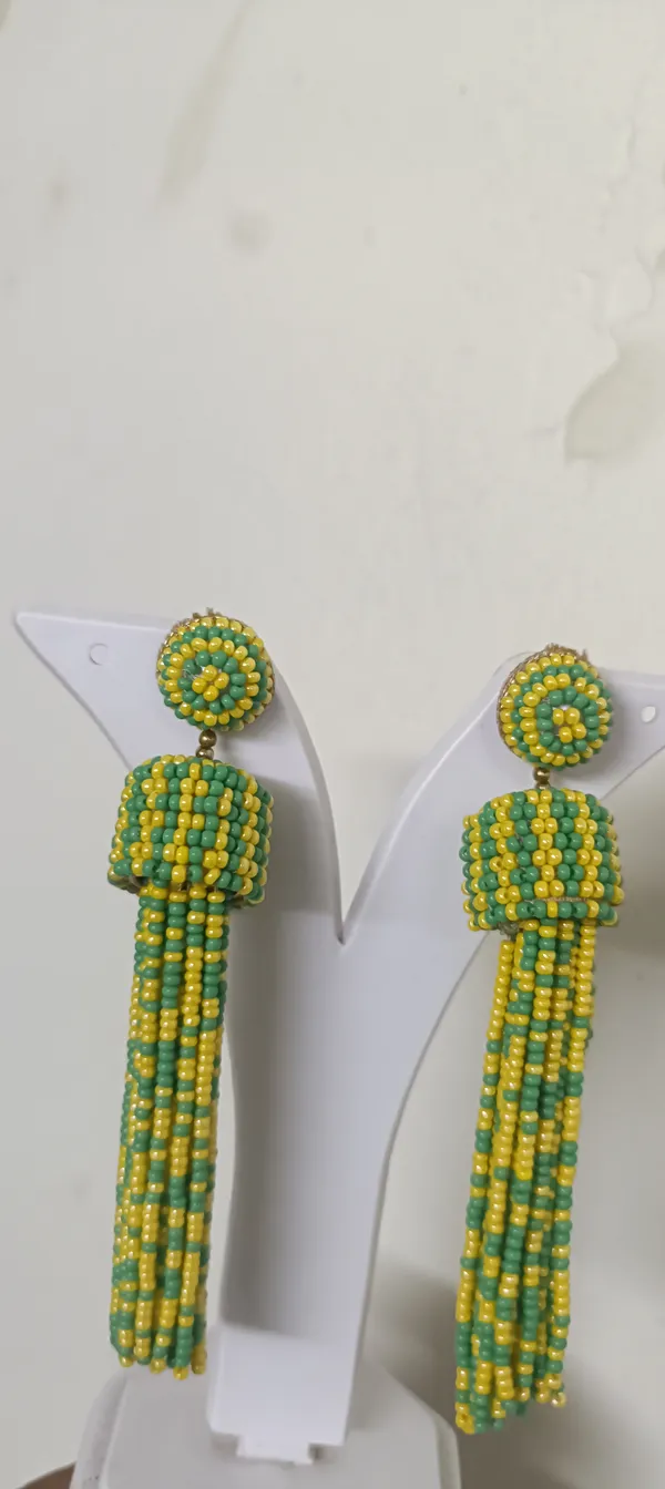 Green_Yellow_Beaded_Tassel_Drop_Earrings_For_Women