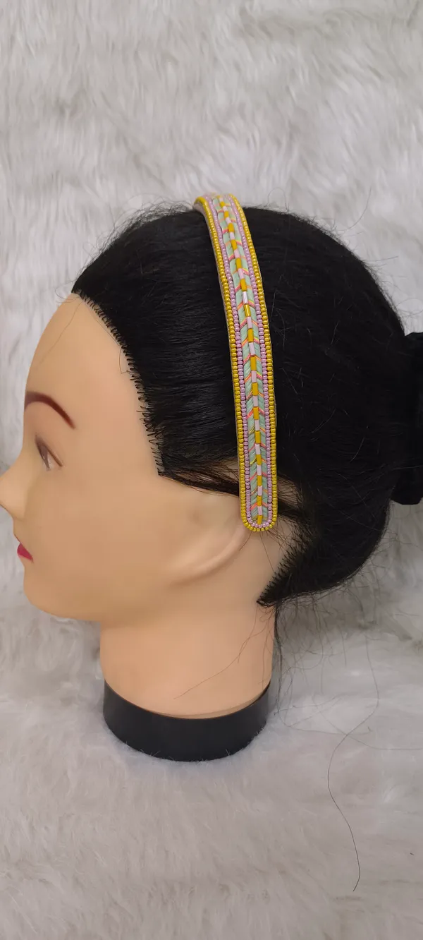 Yellow_Pink_Beaded_Braided_Hairband_For_Women
