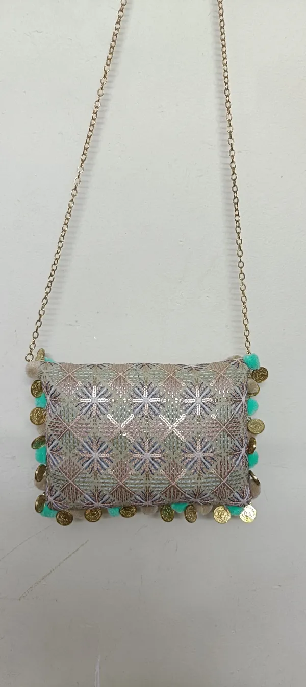 Cotton_Sequin_Embroidered_Coin_Pom_Pom_Trim_Sling_Bag_For_Women