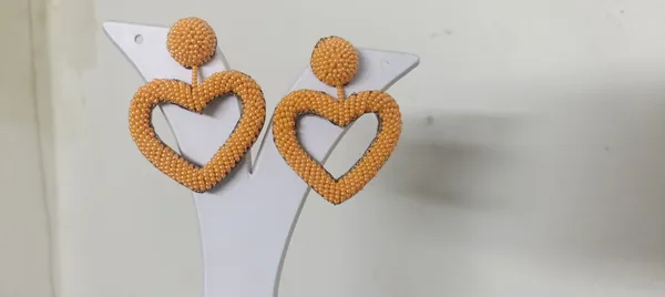 Orange_Beaded_Heart_Shape_Dangle_Earrings_For_Women