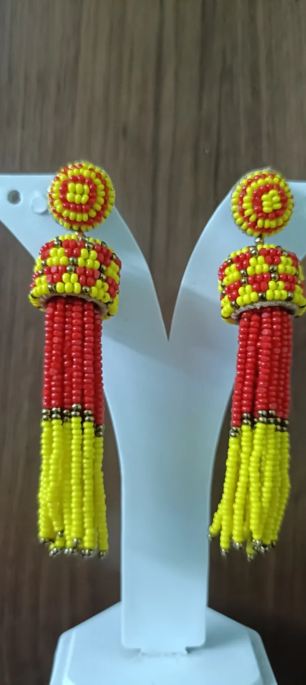Red_Yellow_Beaded_Tassel_Drop_Earrings_For_Women