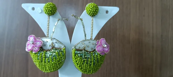 Green_Beaded_Floral_Drop_Earrings_For_Women