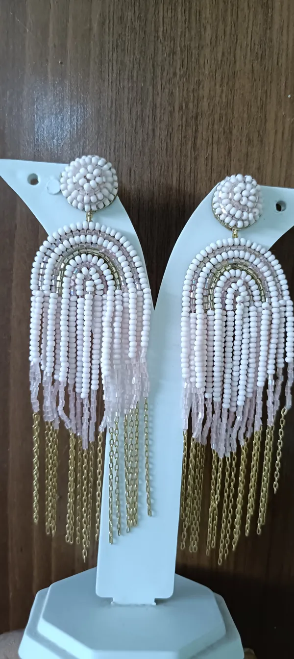 Baby_Pink_Beaded_Tassel_Fringe_Statement_Earrings_For_Women