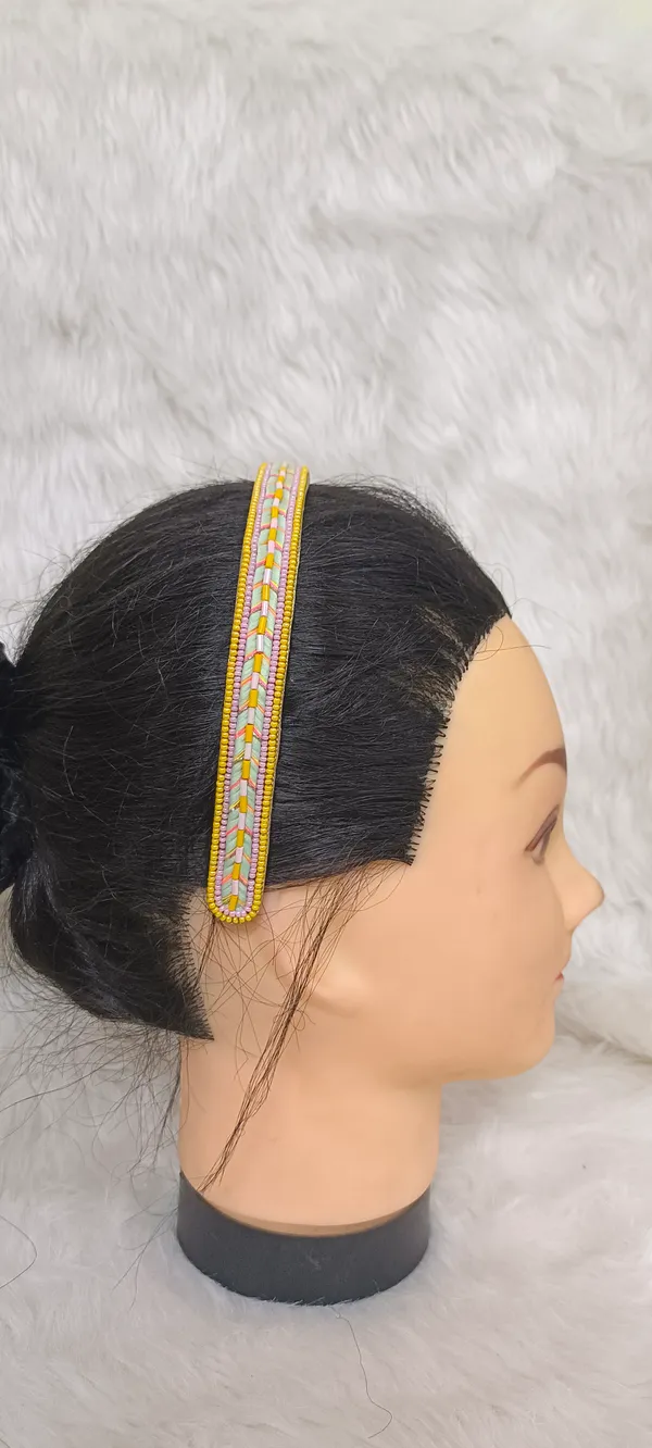 Yellow_Pink_Beaded_Braided_Hairband_For_Women