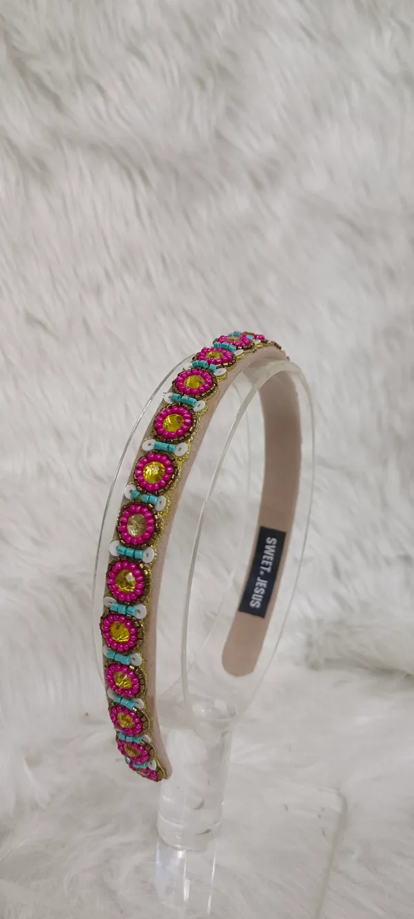 Pink_Satin_Beaded_Embellished_Hairband_For_Women