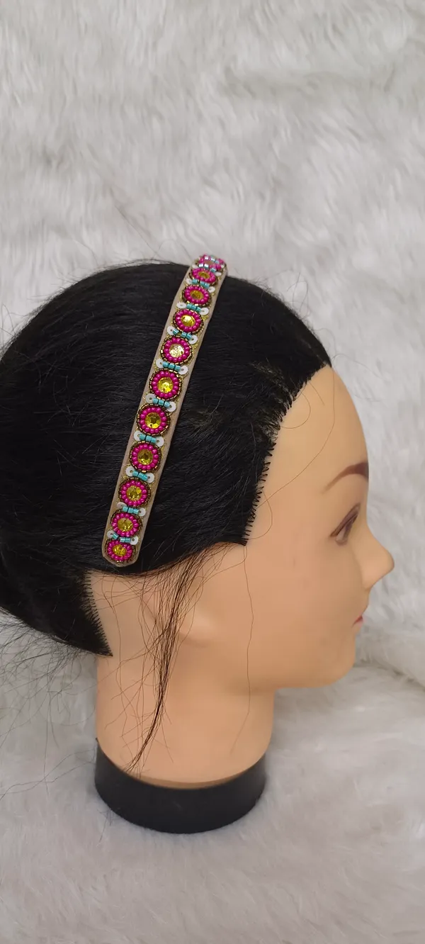 Pink_Satin_Beaded_Embellished_Hairband_For_Women