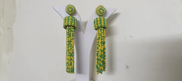 Green_Yellow_Beaded_Tassel_Drop_Earrings_For_Women