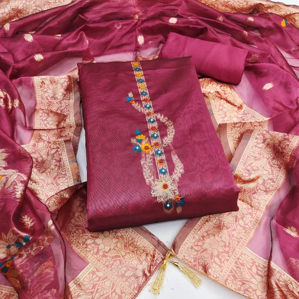 Pink_Banarasi_Silk_Jacquard_Salwar_Suit_Dress_Material_With_Handwork_&_Floral_Dupatta_Unstitched