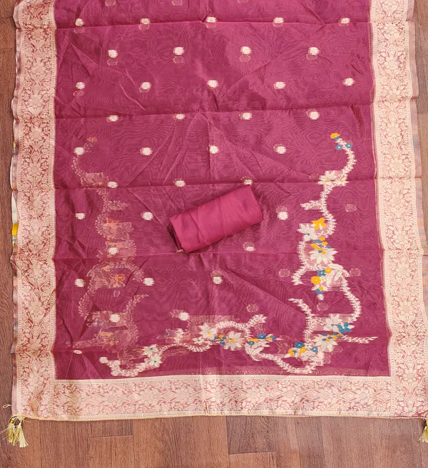 Pink_Banarasi_Silk_Jacquard_Salwar_Suit_Dress_Material_With_Handwork_&_Floral_Dupatta_Unstitched