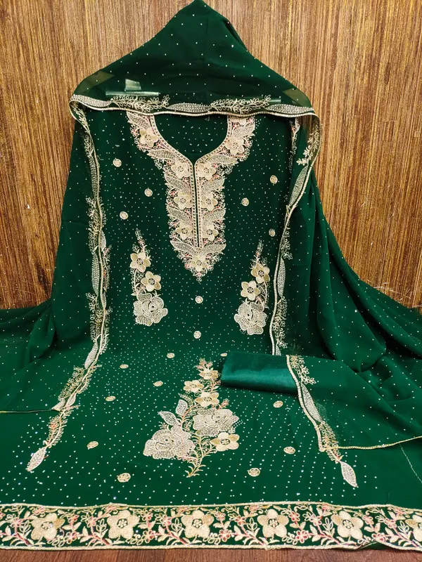 Green_Georgette_Salwar_Suit_Dress_Material_Set_With_Golden_Thread_Work_&_Siroki_Diamonds_Unstitched