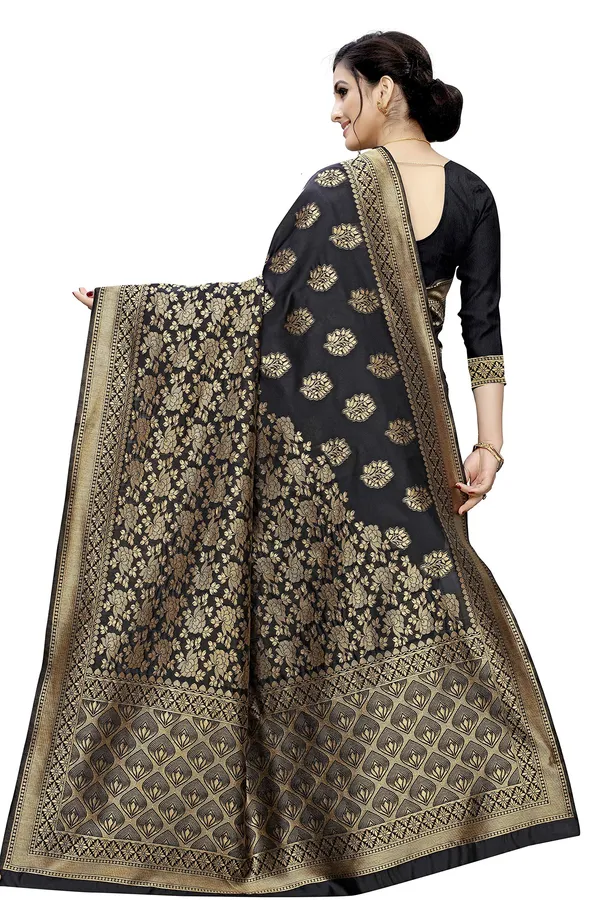 Black_Poly_Silk_Jacquard_Premium_&_Elegant_Banarasi_Kanjivaram_Saree_With_Blouse_Piece_For_Women