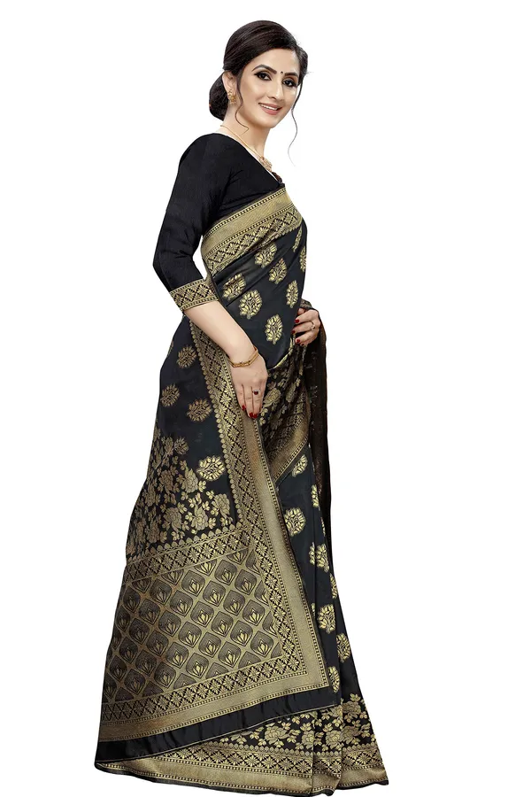 Black_Poly_Silk_Jacquard_Premium_&_Elegant_Banarasi_Kanjivaram_Saree_With_Blouse_Piece_For_Women
