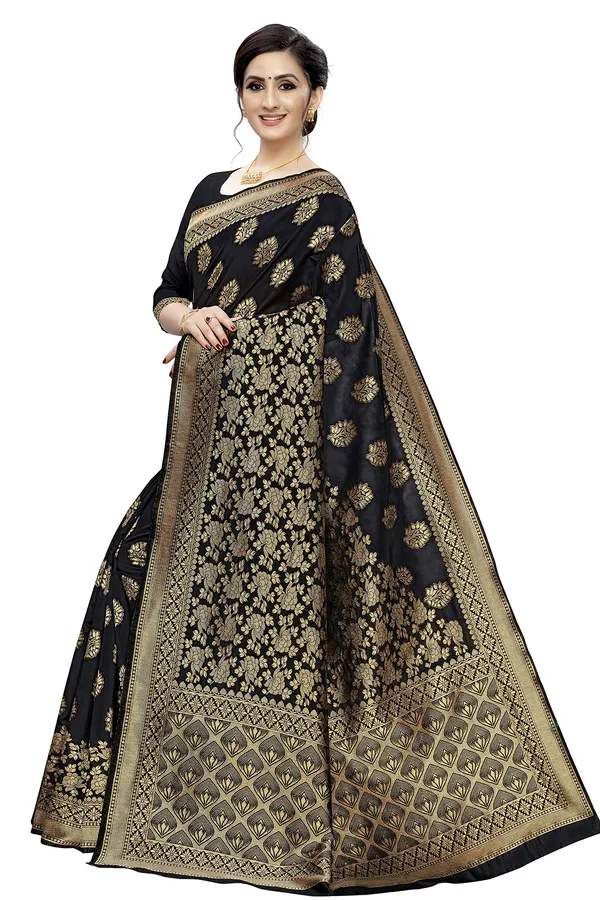 Black_Poly_Silk_Jacquard_Premium_&_Elegant_Banarasi_Kanjivaram_Saree_With_Blouse_Piece_For_Women