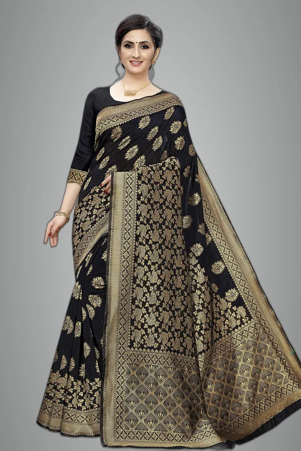 Black_Poly_Silk_Jacquard_Premium_&_Elegant_Banarasi_Kanjivaram_Saree_With_Blouse_Piece_For_Women