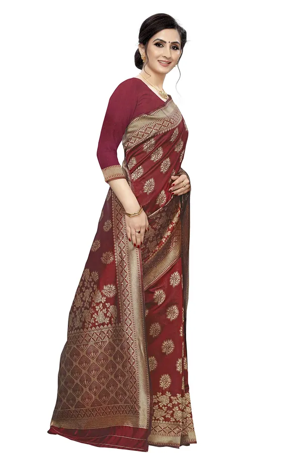 Gold_&_Maroon_Polysilk_Premium_&_Elegant_Kanjivaram_Saree_With_Blouse_Piece_For_Women
