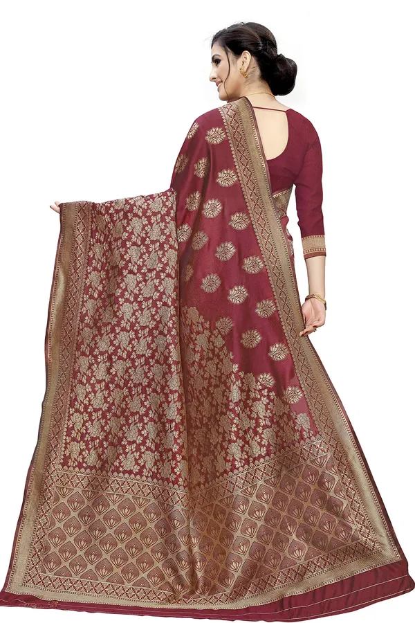 Gold_&_Maroon_Polysilk_Premium_&_Elegant_Kanjivaram_Saree_With_Blouse_Piece_For_Women