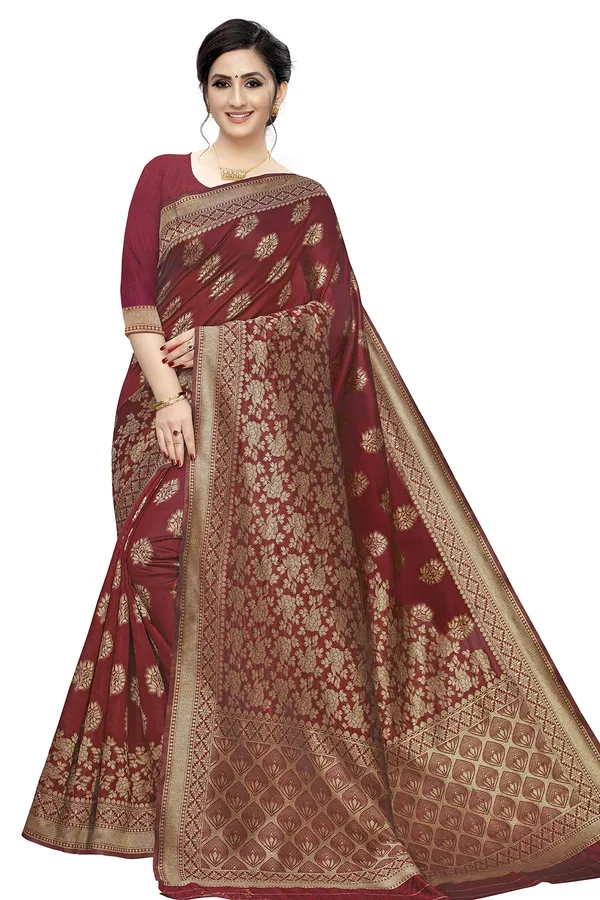 Gold_&_Maroon_Polysilk_Premium_&_Elegant_Kanjivaram_Saree_With_Blouse_Piece_For_Women