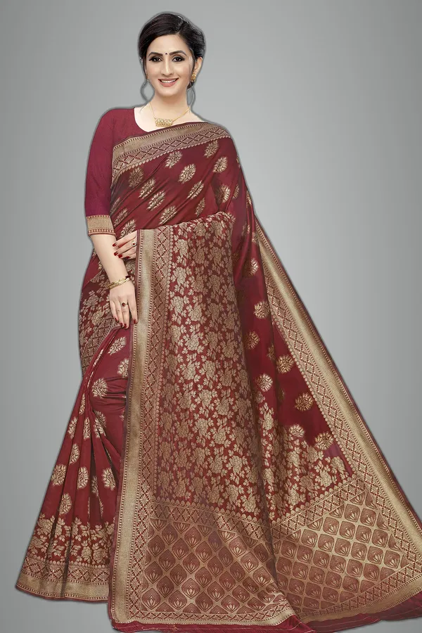 Gold_&_Maroon_Polysilk_Premium_&_Elegant_Kanjivaram_Saree_With_Blouse_Piece_For_Women