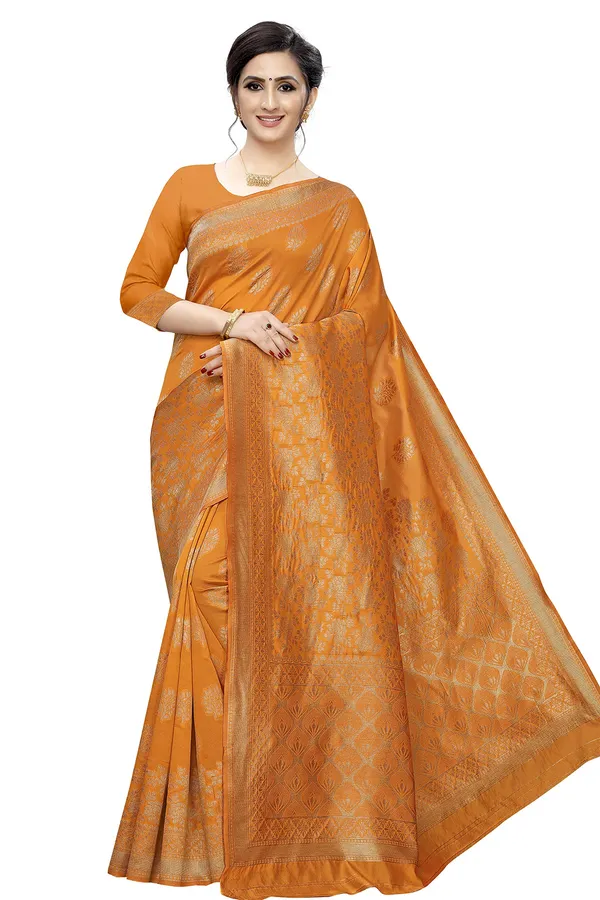 Gold_Poly_Silk_Jacquard_Premium_&_Elegant_Banarasi_Kanjivaram_Saree_With_Blouse_Piece_For_Women