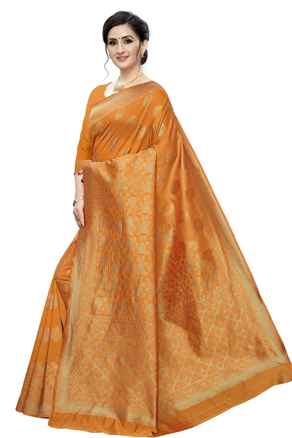 Gold_Poly_Silk_Jacquard_Premium_&_Elegant_Banarasi_Kanjivaram_Saree_With_Blouse_Piece_For_Women