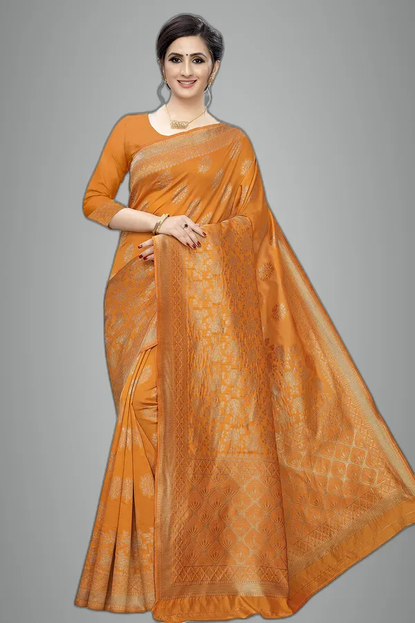 Gold_Poly_Silk_Jacquard_Premium_&_Elegant_Banarasi_Kanjivaram_Saree_With_Blouse_Piece_For_Women