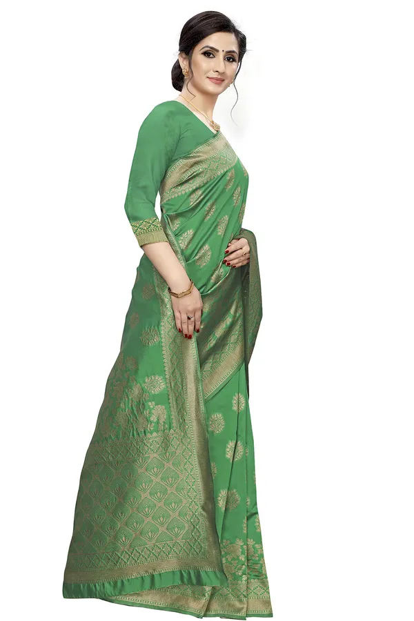 Green_Poly_Silk_Jacquard_Premium_&_Elegant_Banarasi_Kanjivaram_Saree_With_Blouse_Piece_For_Women