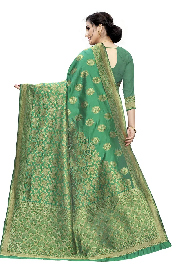 Green_Poly_Silk_Jacquard_Premium_&_Elegant_Banarasi_Kanjivaram_Saree_With_Blouse_Piece_For_Women