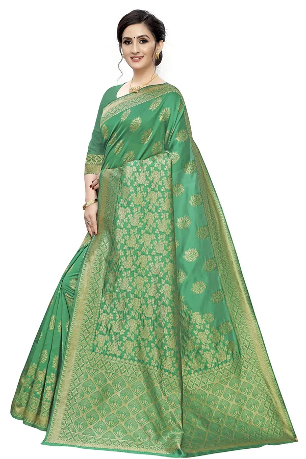 Green_Poly_Silk_Jacquard_Premium_&_Elegant_Banarasi_Kanjivaram_Saree_With_Blouse_Piece_For_Women