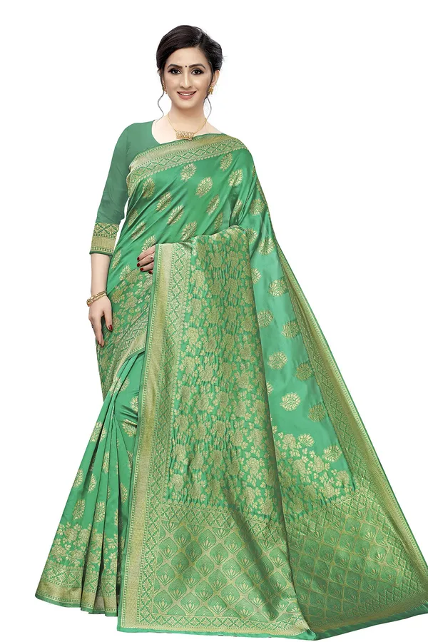 Green_Poly_Silk_Jacquard_Premium_&_Elegant_Banarasi_Kanjivaram_Saree_With_Blouse_Piece_For_Women