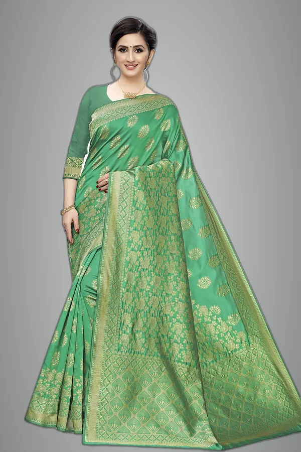 Green_Poly_Silk_Jacquard_Premium_&_Elegant_Banarasi_Kanjivaram_Saree_With_Blouse_Piece_For_Women
