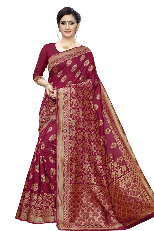 Maroon_Poly_Silk_Jacquard_Premium_&_Elegant_Banarasi_Kanjivaram_Saree_With_Blouse_Piece_For_Women