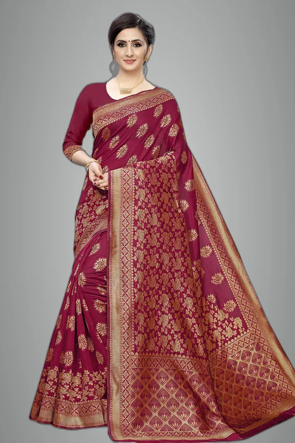 Maroon_Poly_Silk_Jacquard_Premium_&_Elegant_Banarasi_Kanjivaram_Saree_With_Blouse_Piece_For_Women