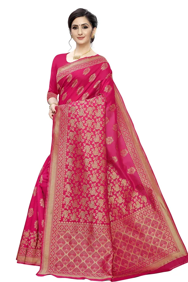 Pink_Silk_Jacquard_Premium_&_Elegant_(_Jacquard_)_Banarasi_Saree_With_Blouse_Piece_For_Women