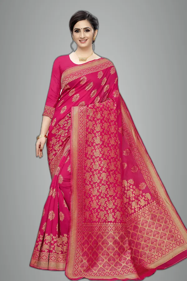 Pink_Silk_Jacquard_Premium_&_Elegant_(_Jacquard_)_Banarasi_Saree_With_Blouse_Piece_For_Women
