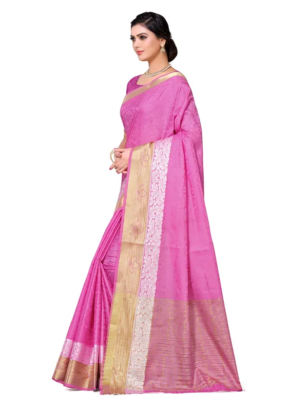 Pink_Cotton_Silk_Premium_&_Elegant_Banarasi_Saree_With_Blouse_Piece_For_Women