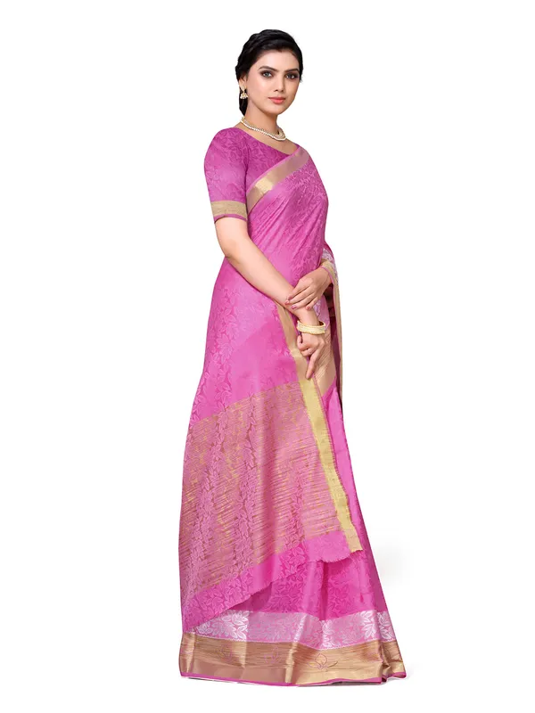 Pink_Cotton_Silk_Premium_&_Elegant_Banarasi_Saree_With_Blouse_Piece_For_Women