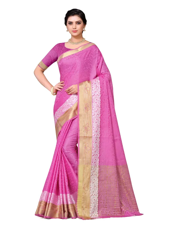 Pink_Cotton_Silk_Premium_&_Elegant_Banarasi_Saree_With_Blouse_Piece_For_Women