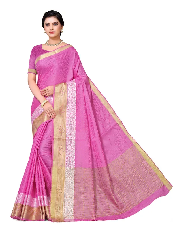 Pink_Cotton_Silk_Premium_&_Elegant_Banarasi_Saree_With_Blouse_Piece_For_Women