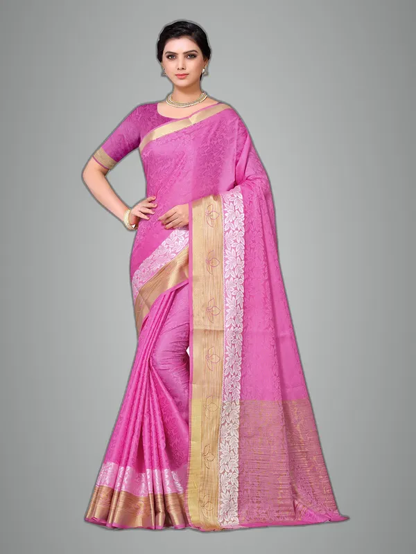 Pink_Cotton_Silk_Premium_&_Elegant_Banarasi_Saree_With_Blouse_Piece_For_Women