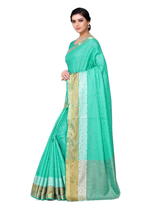 Green_Cotton_Silk_Premium_&_Elegant_Banarasi_Saree_With_Blouse_Piece_For_Women