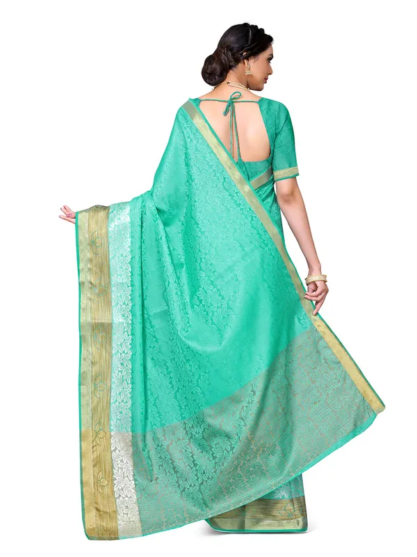 Green_Cotton_Silk_Premium_&_Elegant_Banarasi_Saree_With_Blouse_Piece_For_Women